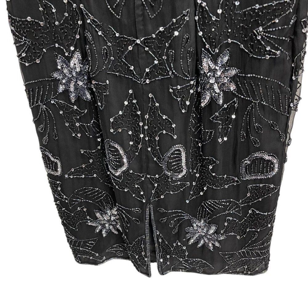 Robert Anthony Black Silver Sequined Beaded Short Sleeve Lined Silk Dress Size 8 - Picture 4 of 14